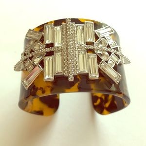 Tortoise shell and rhinestone cuff bracelet